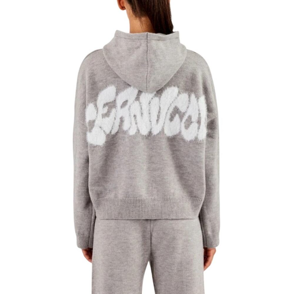 Cernucci Women's Gray Fluffy Intarsia Boxy Hoodie Size L